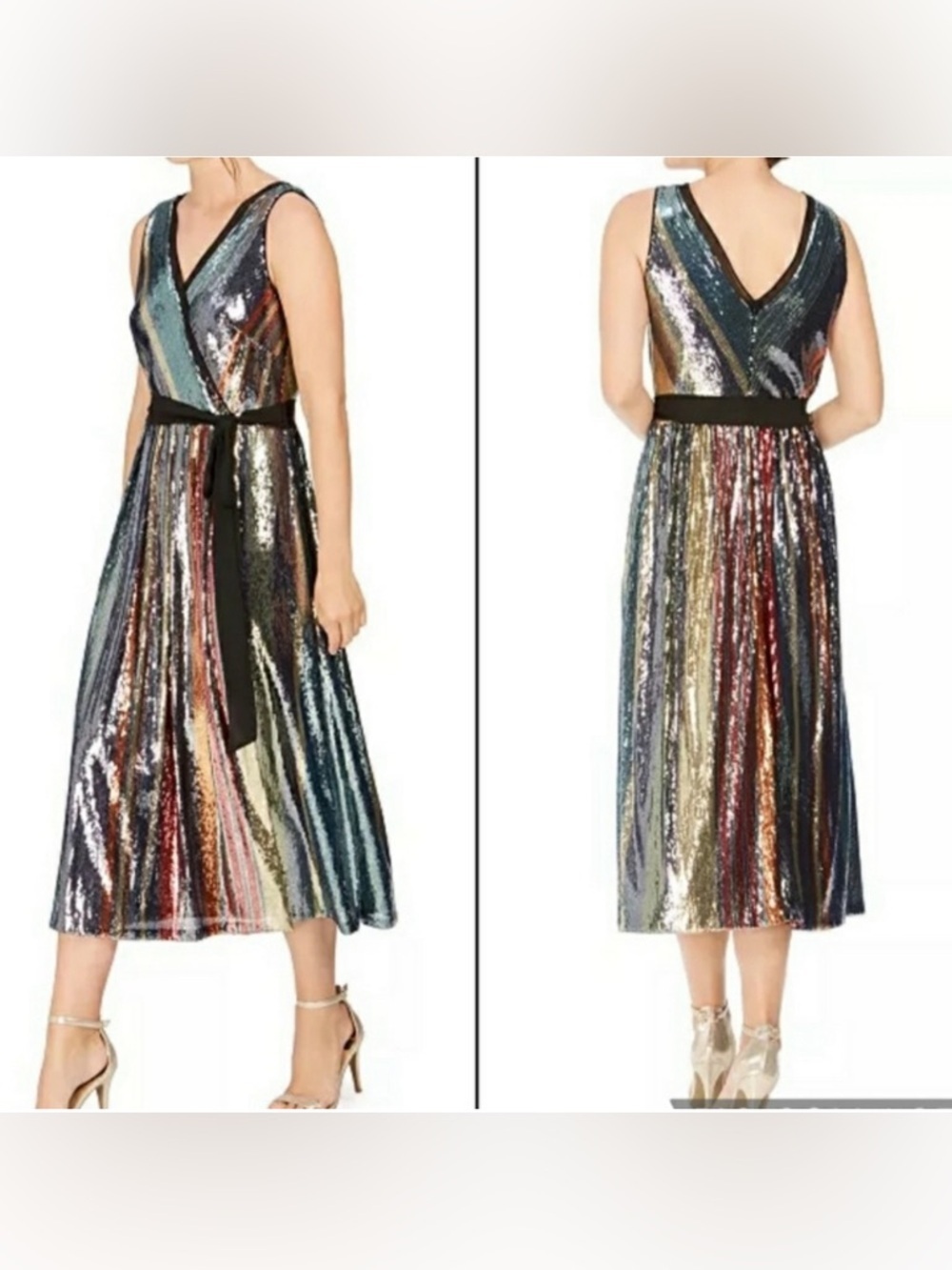 Julia Jordan Multicolor Sequin Midi Dress Sleeveless Size 4